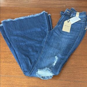 Vibrant Blue Flare Denim with Raw Hem